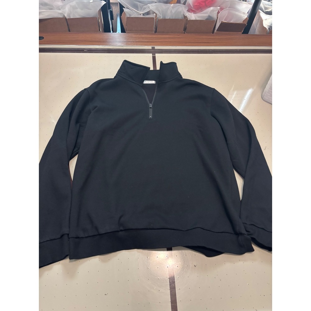 009 Pinspark Mens Quarter Zip Pullover Sweatshirt Black Mock Neck Fleece Size M